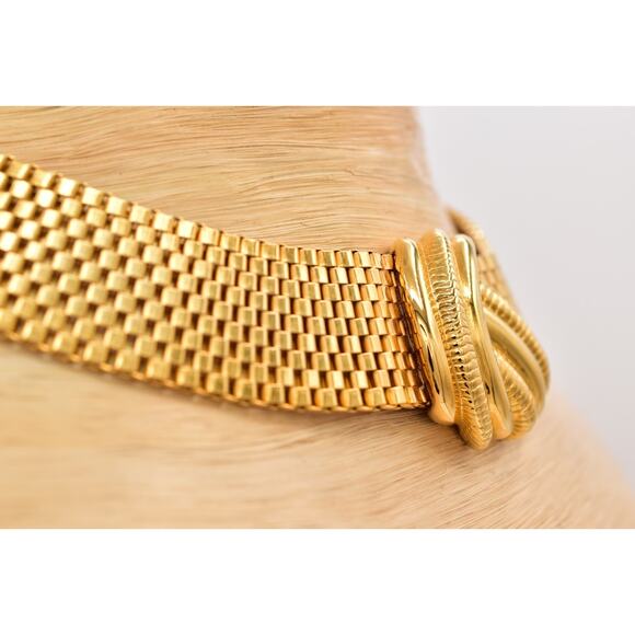 Vintage Chunky Choker Collar Necklace Heavy Thick Chain Gold Tone 1980s Bin6A - Picture 11 of 12